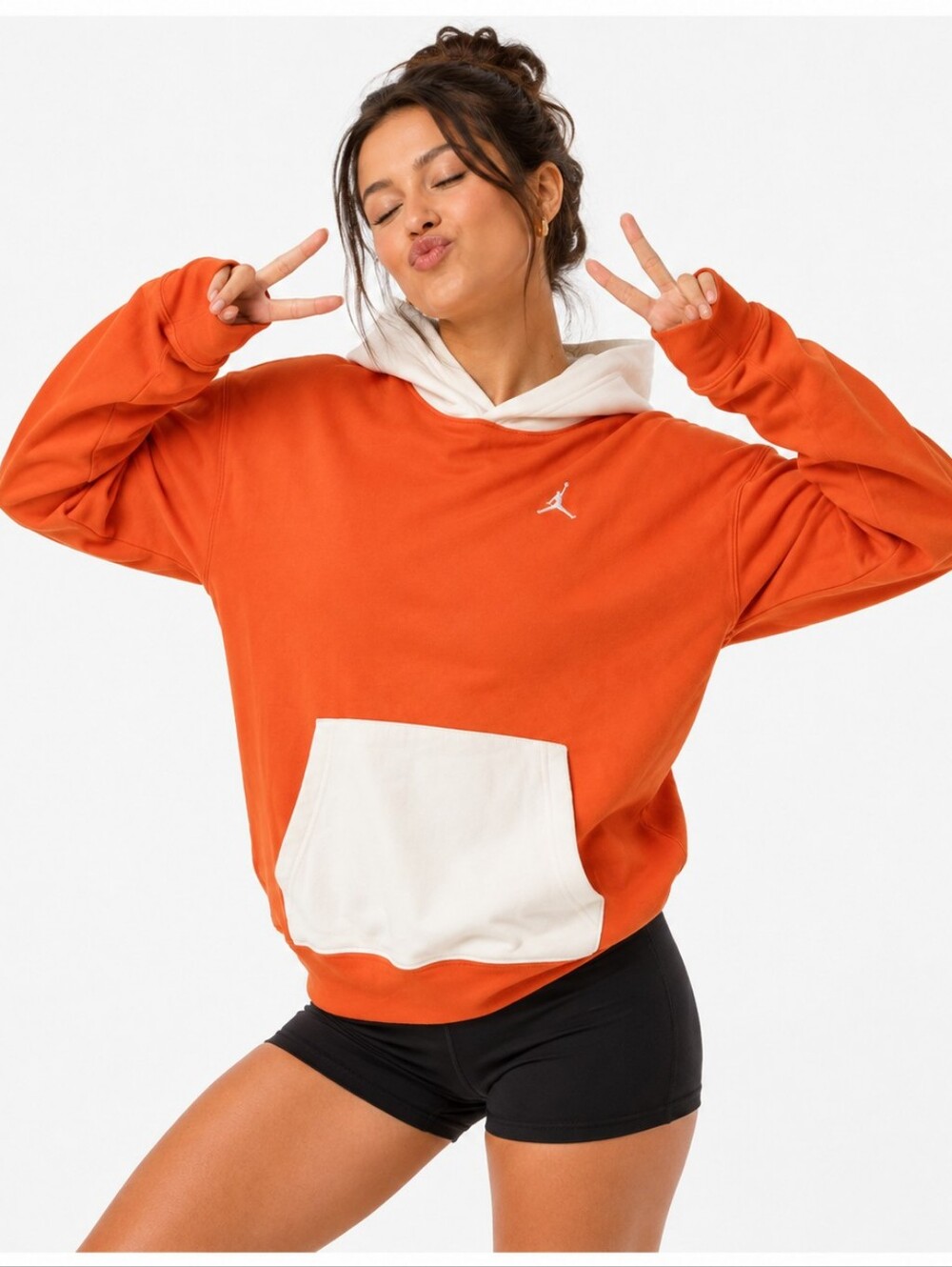 Jordan ($125) Essential Fleece Colorblock Pullover Hoodie – Orange/Cream